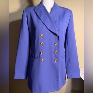 EUC Blazer: Double-Breasted, Brass Button, Periwinkle, Vintage